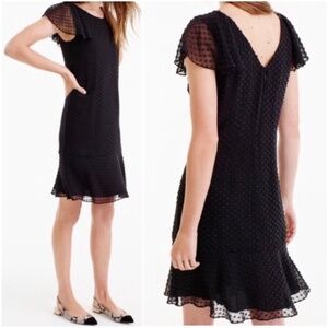 GUC J. Crew Swiss Dot Silk Blend Flutter Sleeve Shift Dress - Black - Size 4T